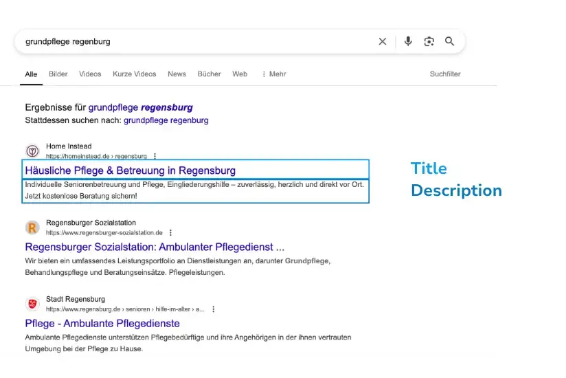 Beispiel SERP für das Keyword "Grundpflege Regensburg"