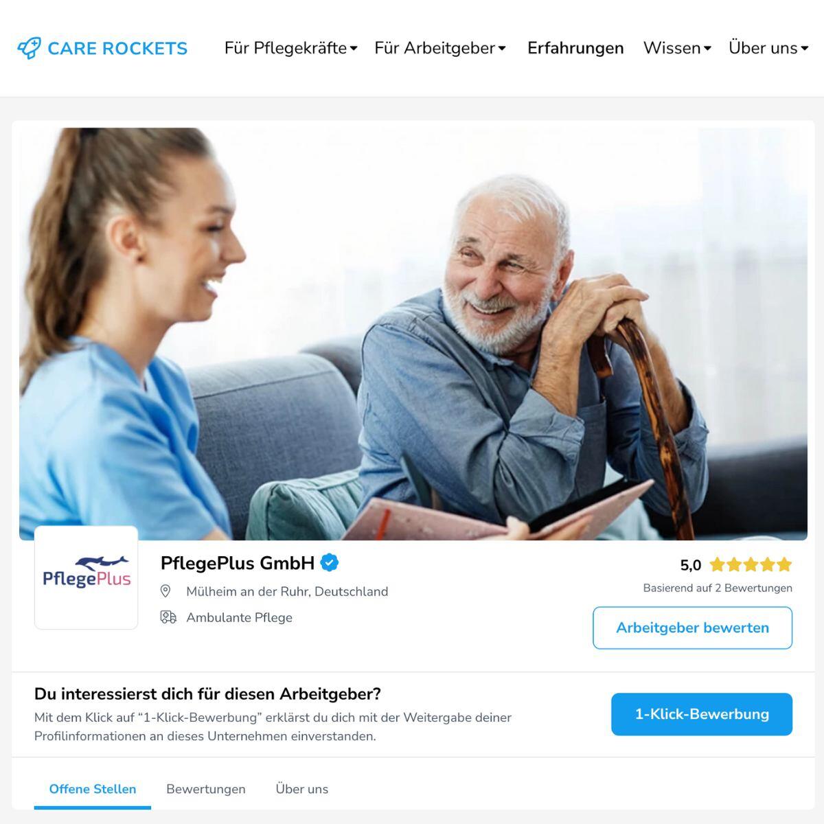 Arbeitgeberprofil von PflegePlus GmbH auf Care Rockets