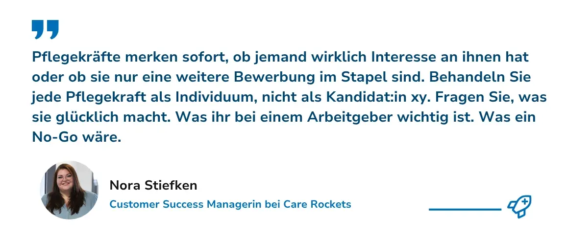 Zitat von Nora Stiefken, Customer Success Managerin bei Care Rockets